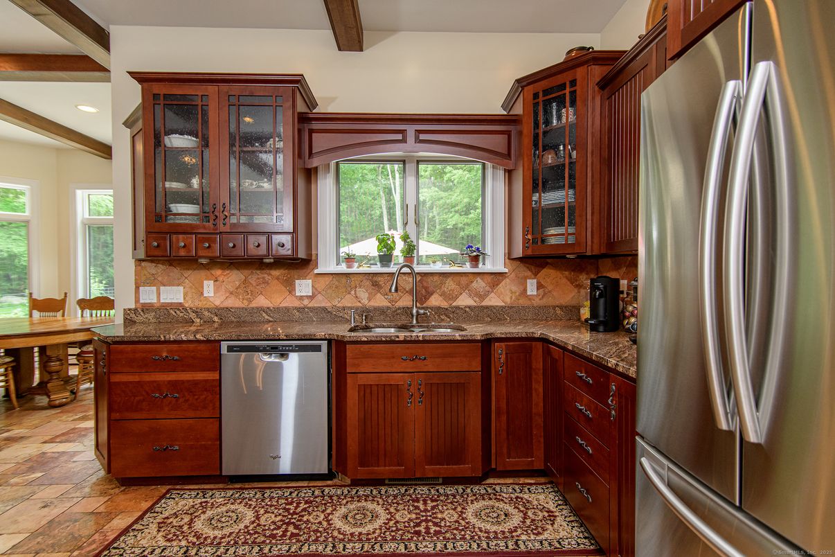 Interior, Kitchen, Recessed Lighting, Stainless Steel Appliances, Wooden Beams