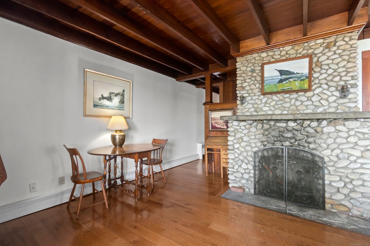 Dining room, Fireplace, Interior, Stone Walls, Wooden Beams, Wooden Ceilings, Wood Texture Flooring