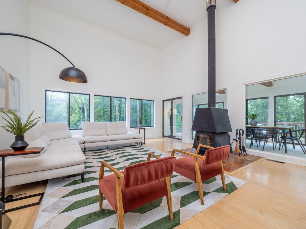 Dining room, Fireplace, Interior, Living room, Wooden Beams, Wood Texture Flooring