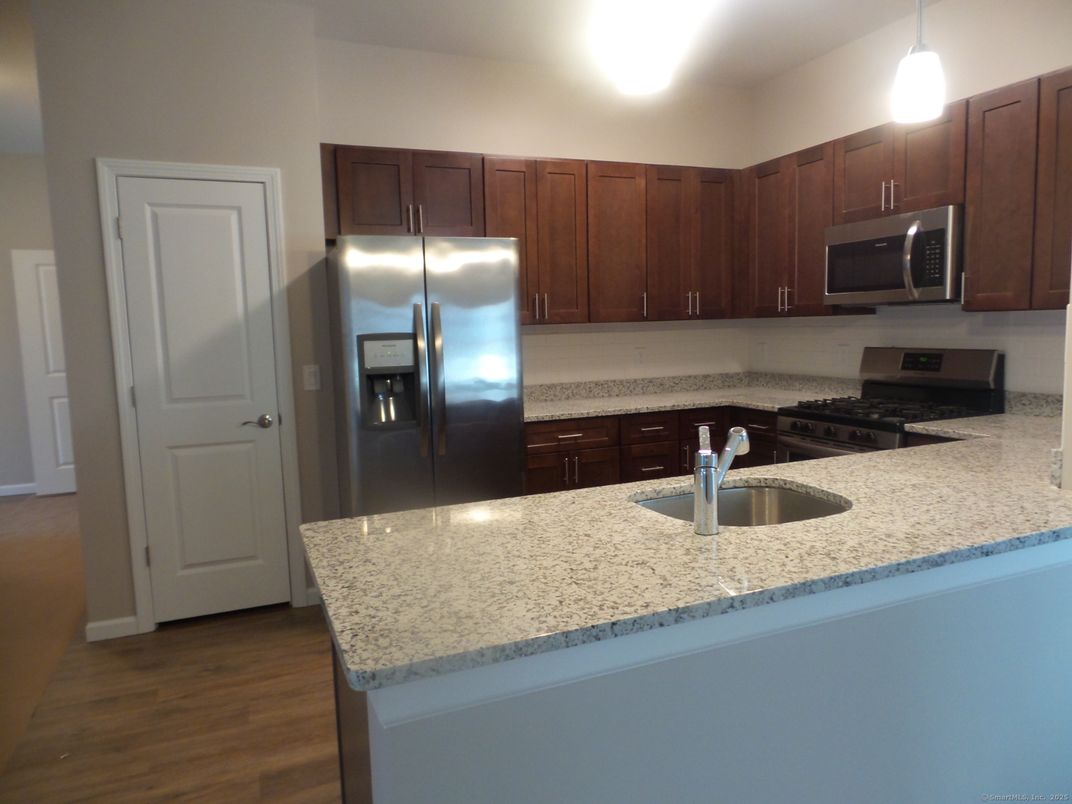 Interior, Kitchen, Pendant Lights, Stainless Steel Appliances, Wood Texture Flooring