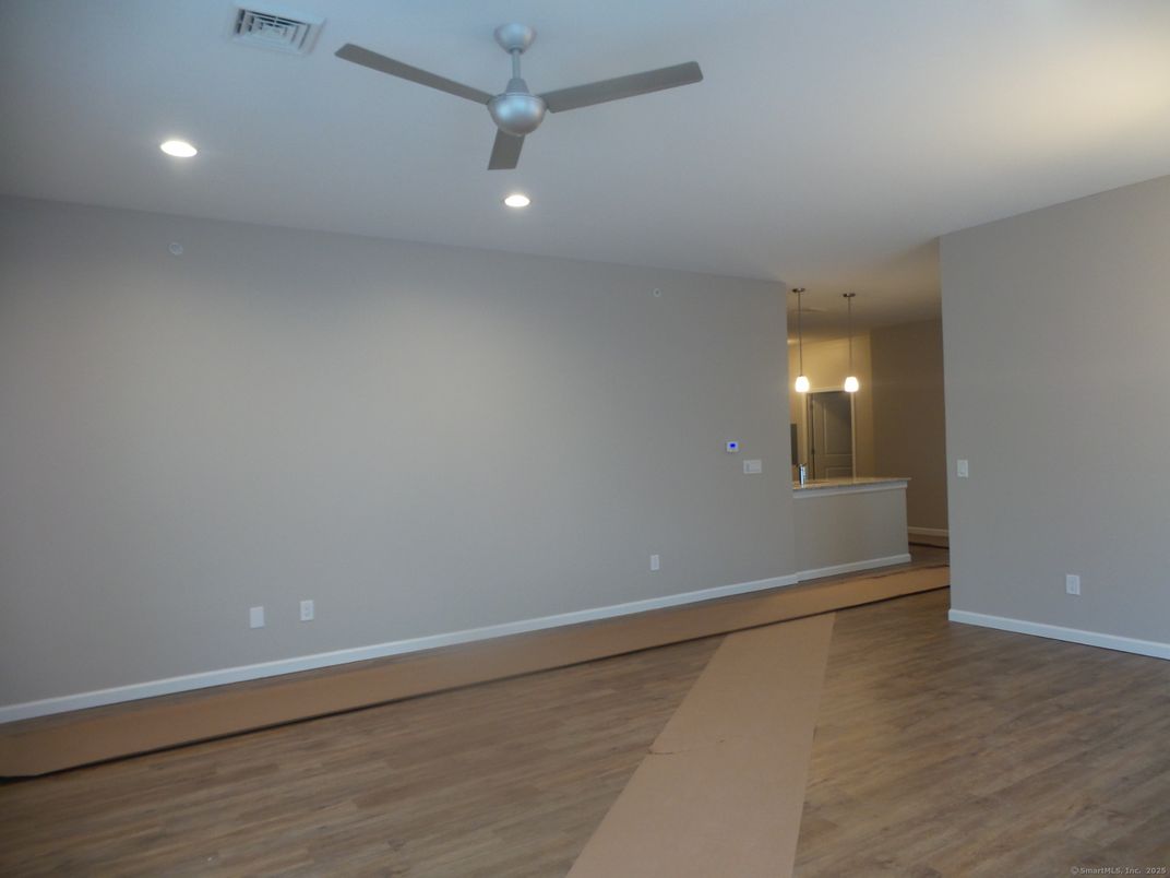 Empty room, Interior, Pendant Lights, Recessed Lighting, Wood Texture Flooring