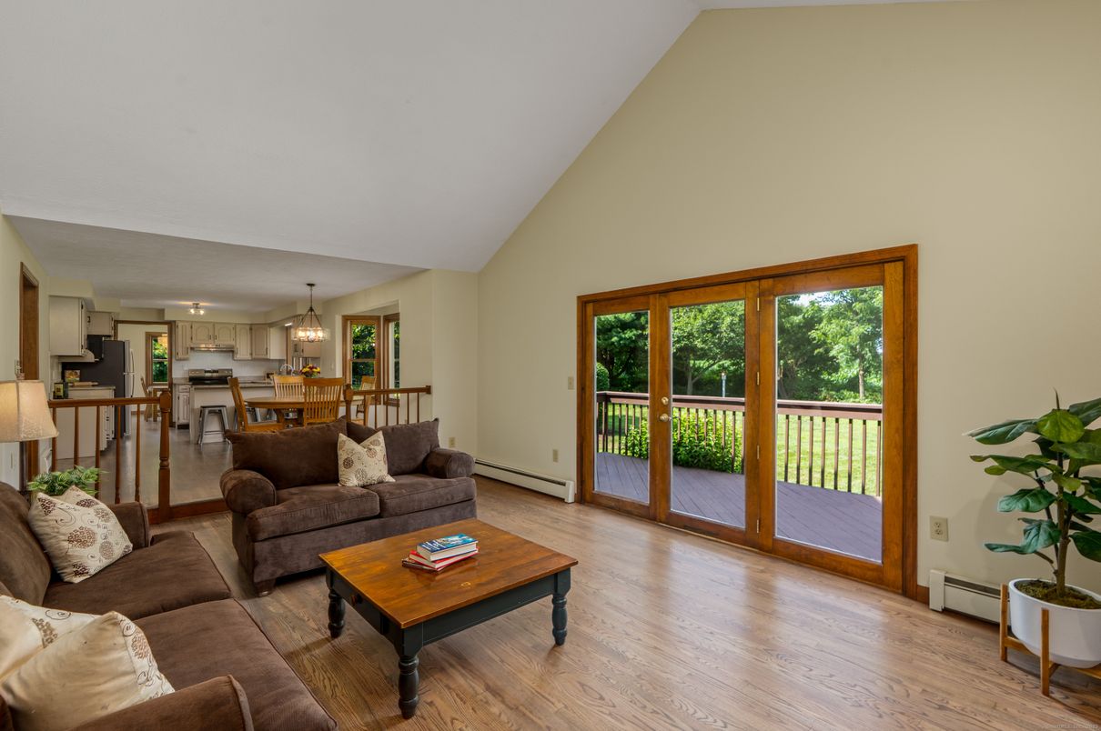 Dining room, Interior, Kitchen, Living room, Pendant Lights, Stainless Steel Appliances, Wood Texture Flooring