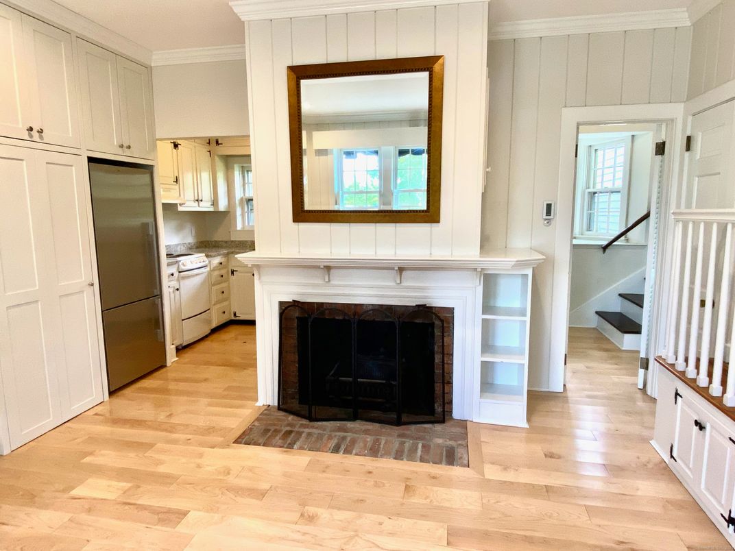 Fireplace, Interior, Kitchen, Wood Texture Flooring