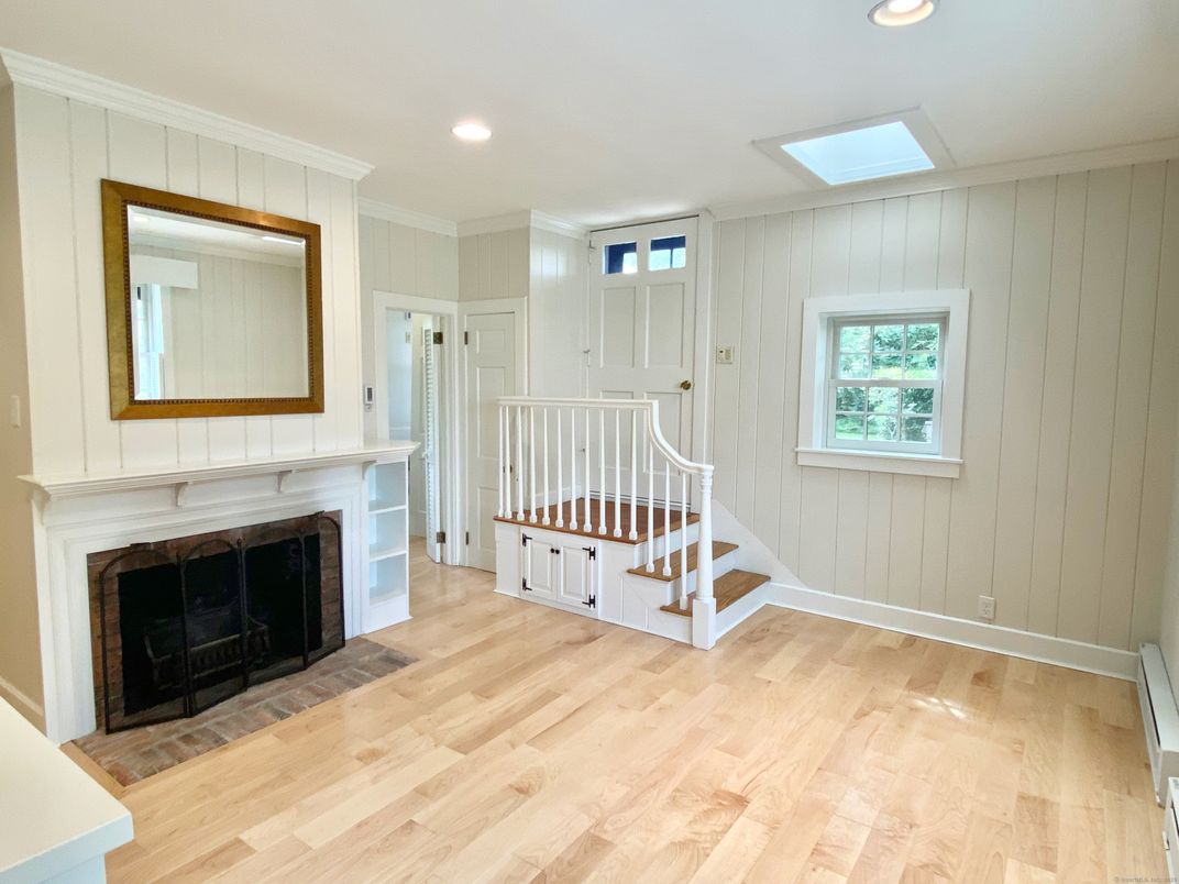 Fireplace, Interior, Recessed Lighting, Wood Texture Flooring