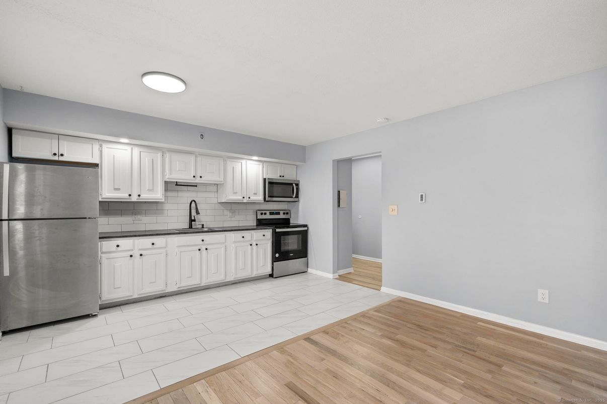 Interior, Kitchen, Stainless Steel Appliances, Wood Texture Flooring