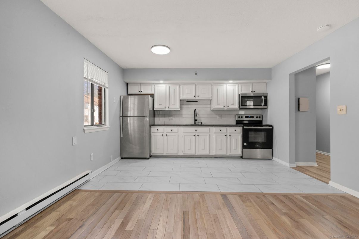 Interior, Kitchen, Stainless Steel Appliances, Wood Texture Flooring