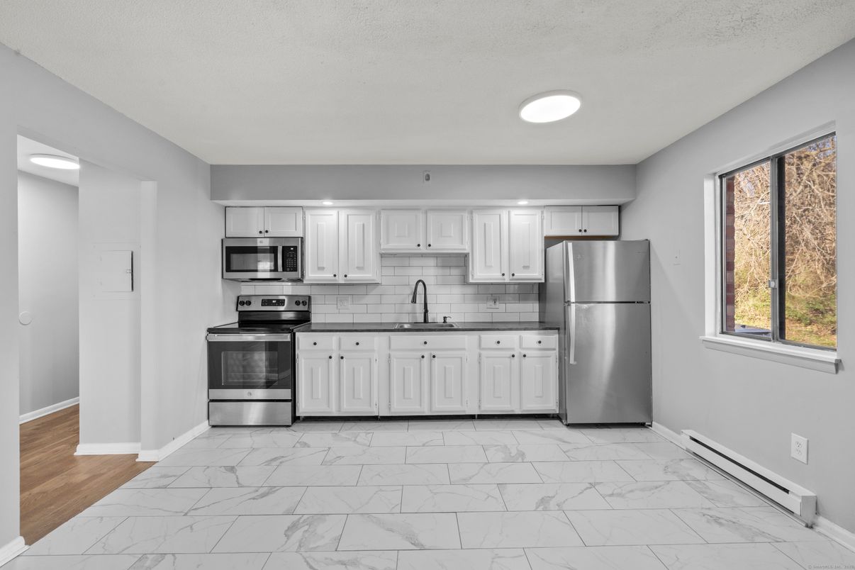 Interior, Kitchen, Marble, Recessed Lighting, Stainless Steel Appliances