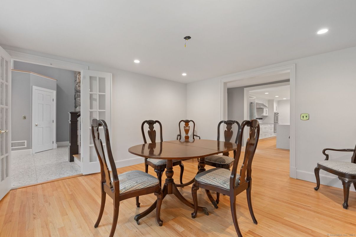 Dining room, Interior, Recessed Lighting, Wood Texture Flooring