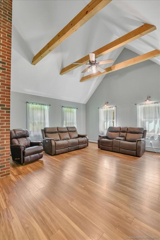 Fireplace, Interior, Living room, Stone Walls, Wooden Beams, Wood Texture Flooring