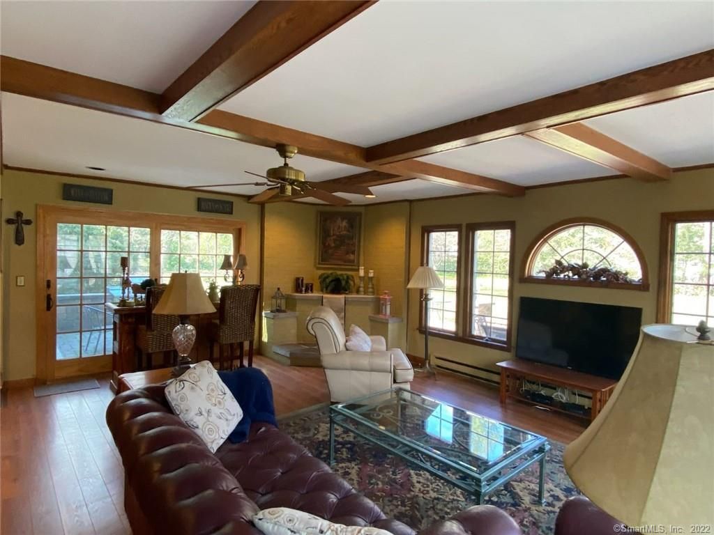 Dining room, Fireplace, Interior, Living room, Wooden Beams, Wood Texture Flooring