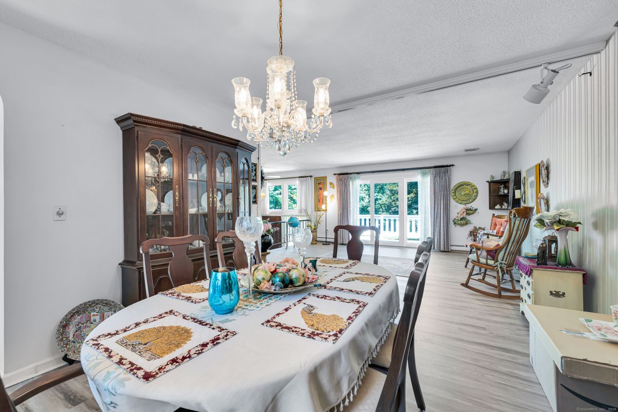 Chandelier, Dining room, Interior, Wood Texture Flooring