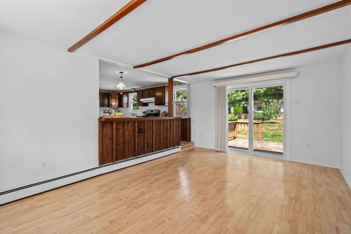 Empty room, Interior, Kitchen, Wooden Beams, Wood Texture Flooring