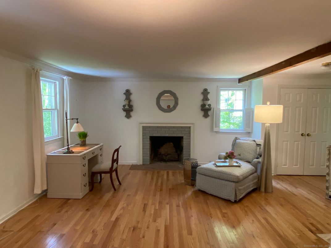 Fireplace, Home Office, Interior, Wooden Beams, Wood Texture Flooring