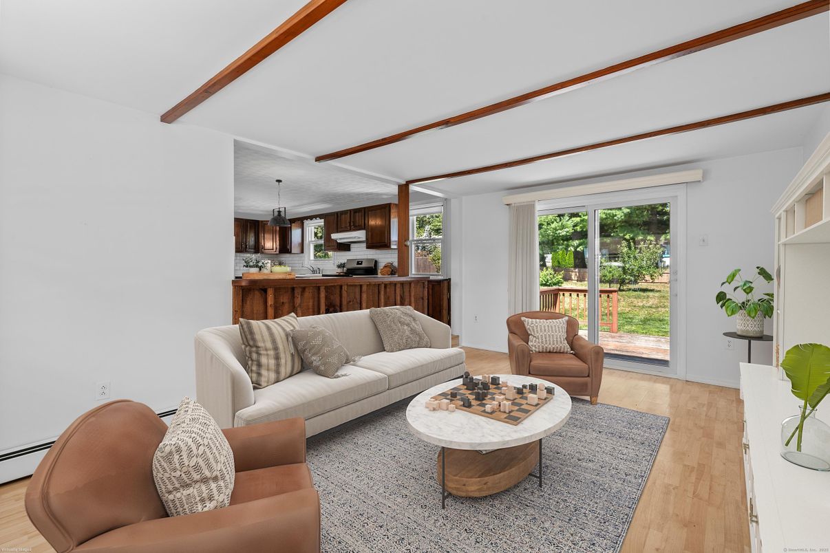 Interior, Kitchen, Living room, Pendant Lights, Wood Texture Flooring