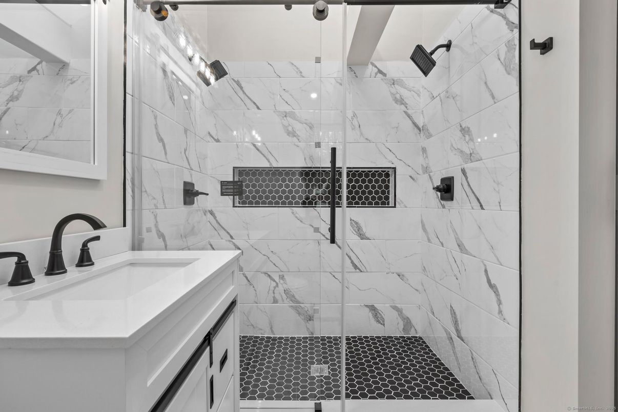 Bathroom, Glass Shower, Interior, Marble Walls