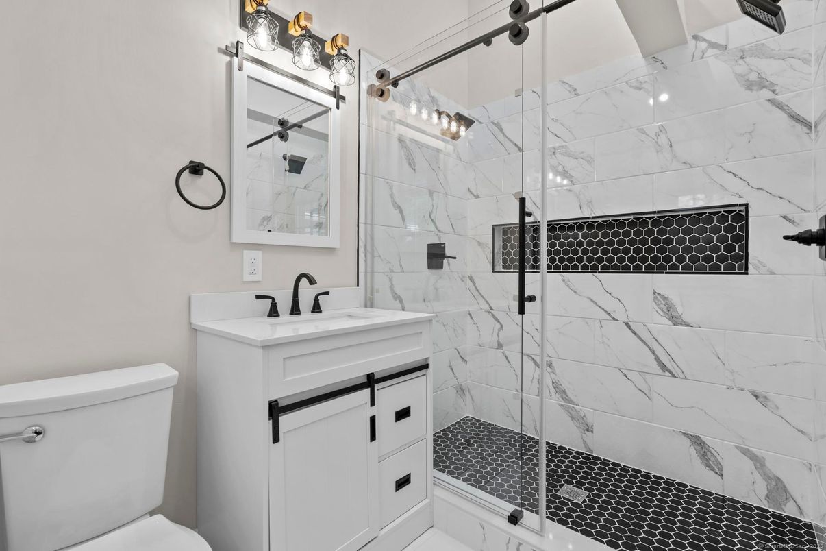 Bathroom, Glass Shower, Interior, Marble Walls