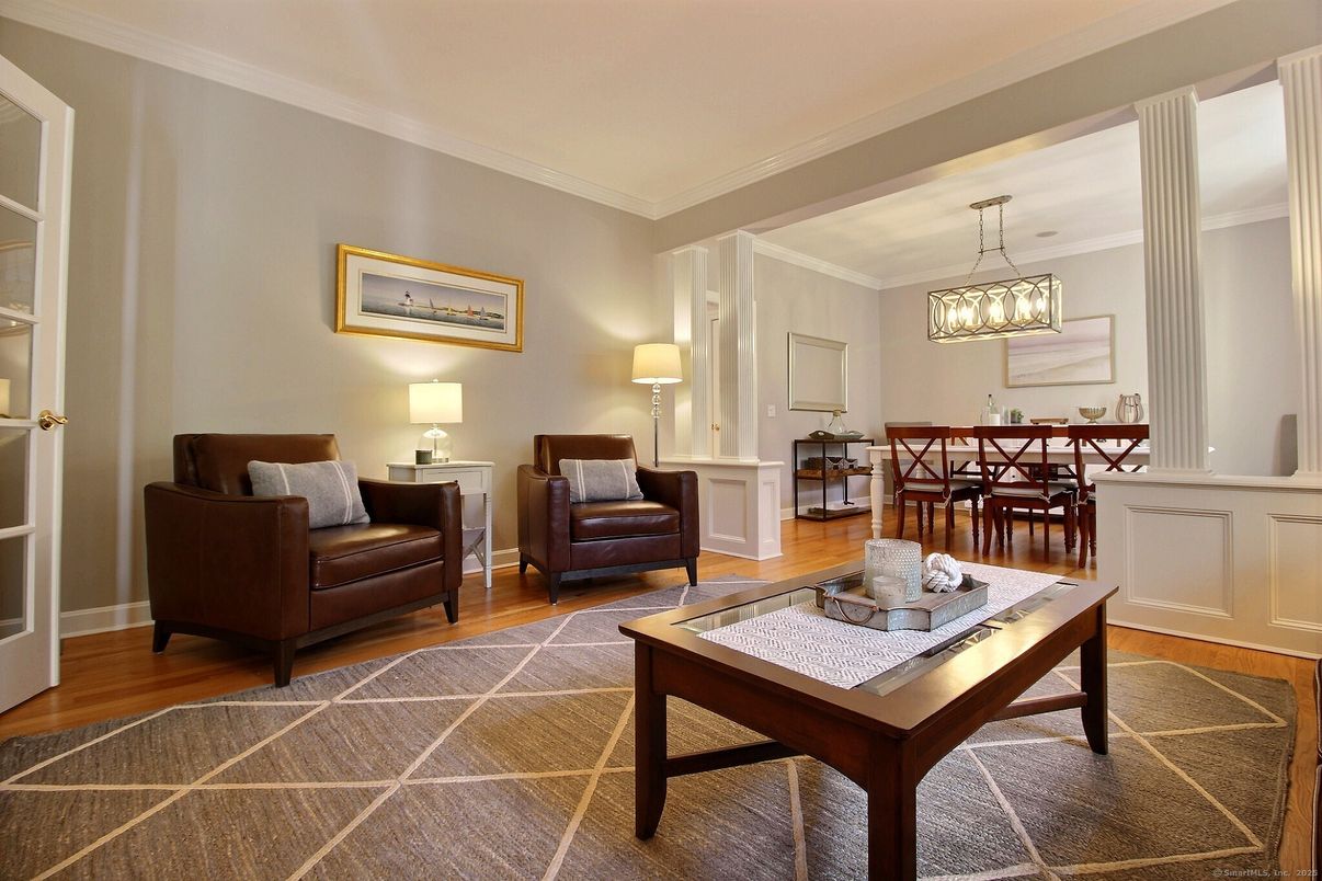 Dining room, Interior, Living room, Pendant Lights, Wood Texture Flooring