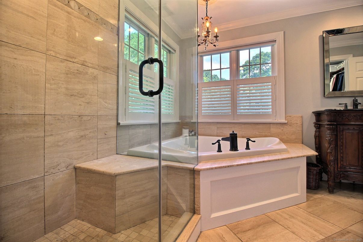 Bathroom, Chandelier, Glass Shower, Interior