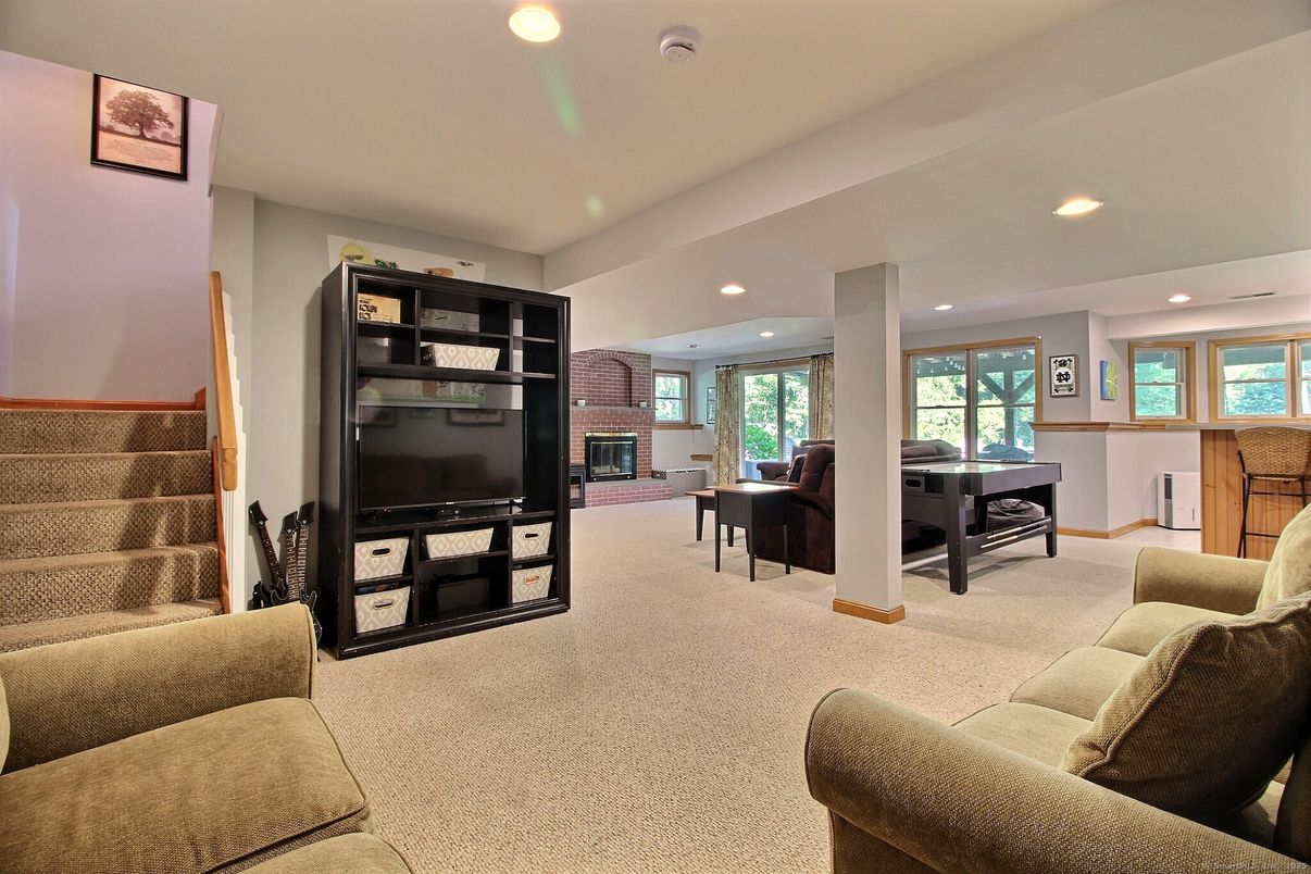 Dining room, Fireplace, Interior, Living room, Recessed Lighting