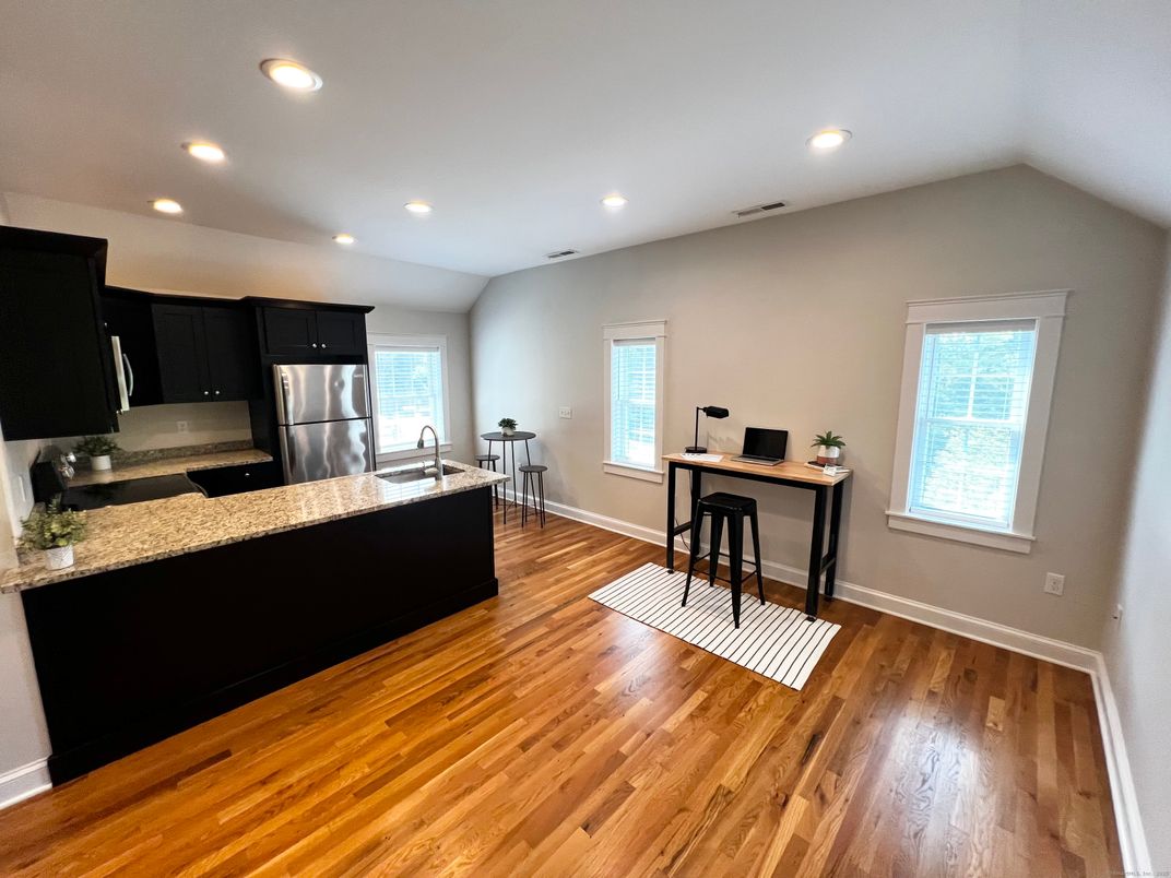 Interior, Kitchen, Recessed Lighting, Wood Texture Flooring