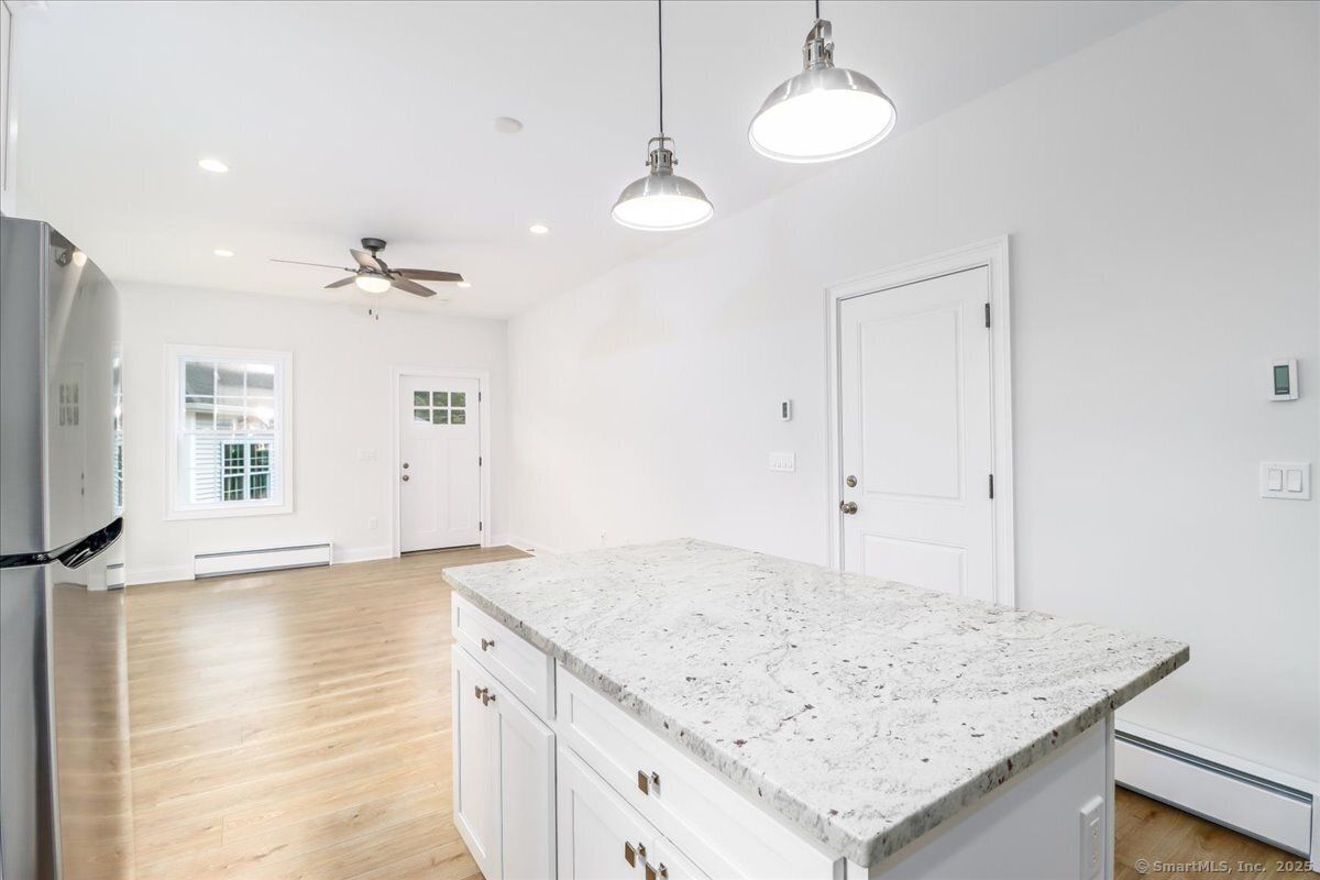 Interior, Kitchen, Pendant Lights, Recessed Lighting, Wood Texture Flooring