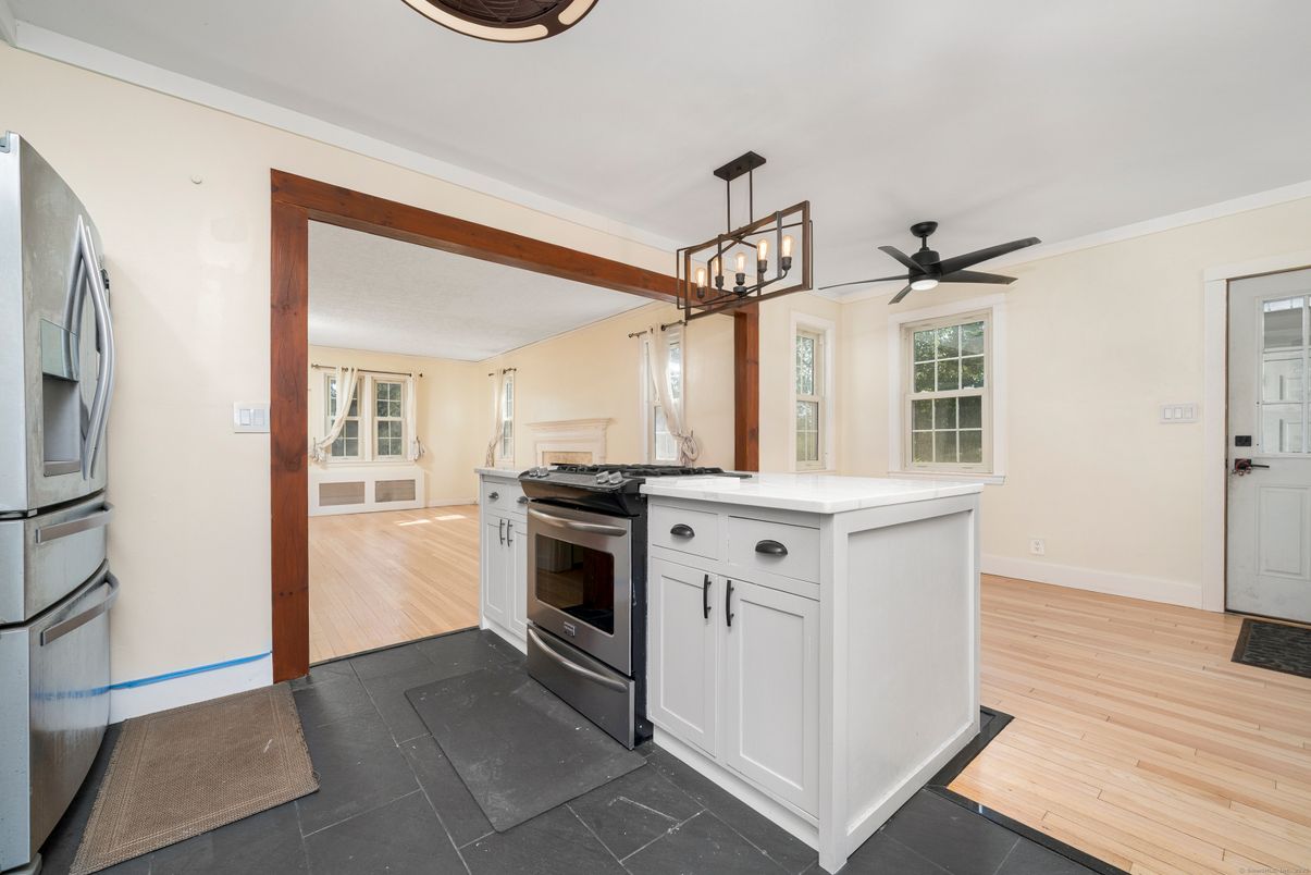 Interior, Kitchen, Pendant Lights, Stainless Steel Appliances, Wood Texture Flooring