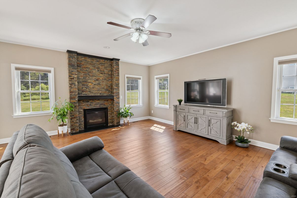 Fireplace, Interior, Living room, Stone Walls, Wood Texture Flooring