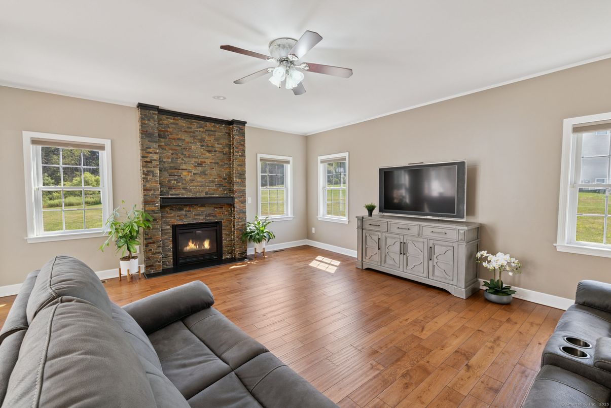 Fireplace, Interior, Living room, Stone Walls, Wood Texture Flooring