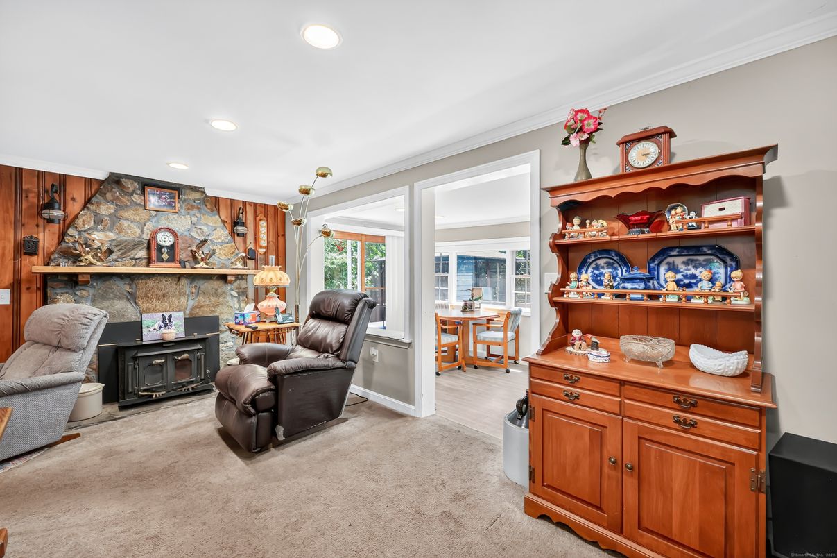 Fireplace, Interior, Recessed Lighting, Stone Walls