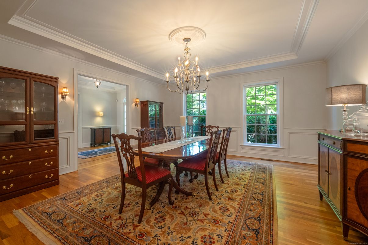 Chandelier, Dining room, Interior, Wood Texture Flooring
