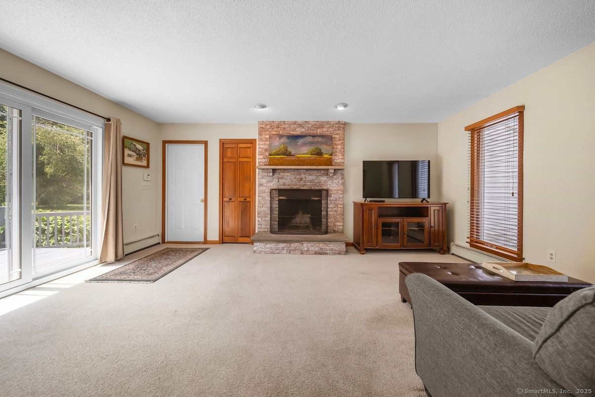 Fireplace, Interior, Recessed Lighting, Stone Walls