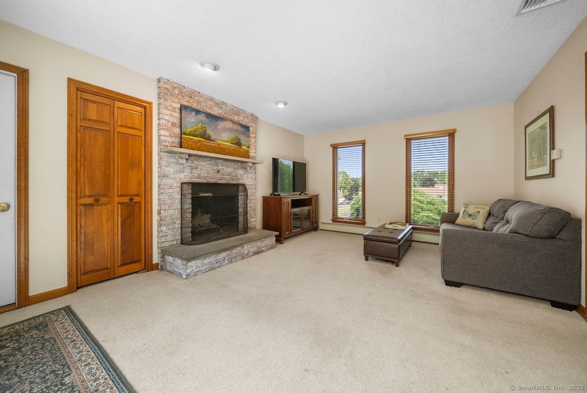 Fireplace, Interior, Living room, Recessed Lighting, Stone Walls