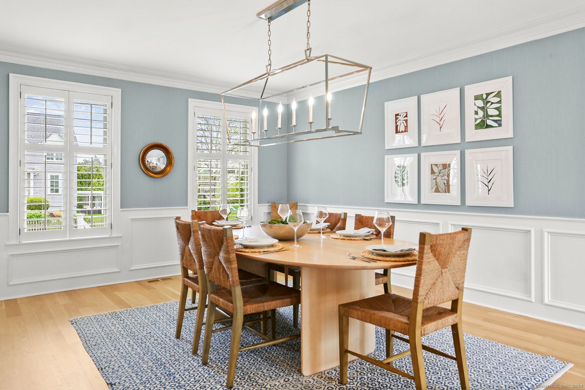 Dining room, Interior, Pendant Lights, Wood Texture Flooring