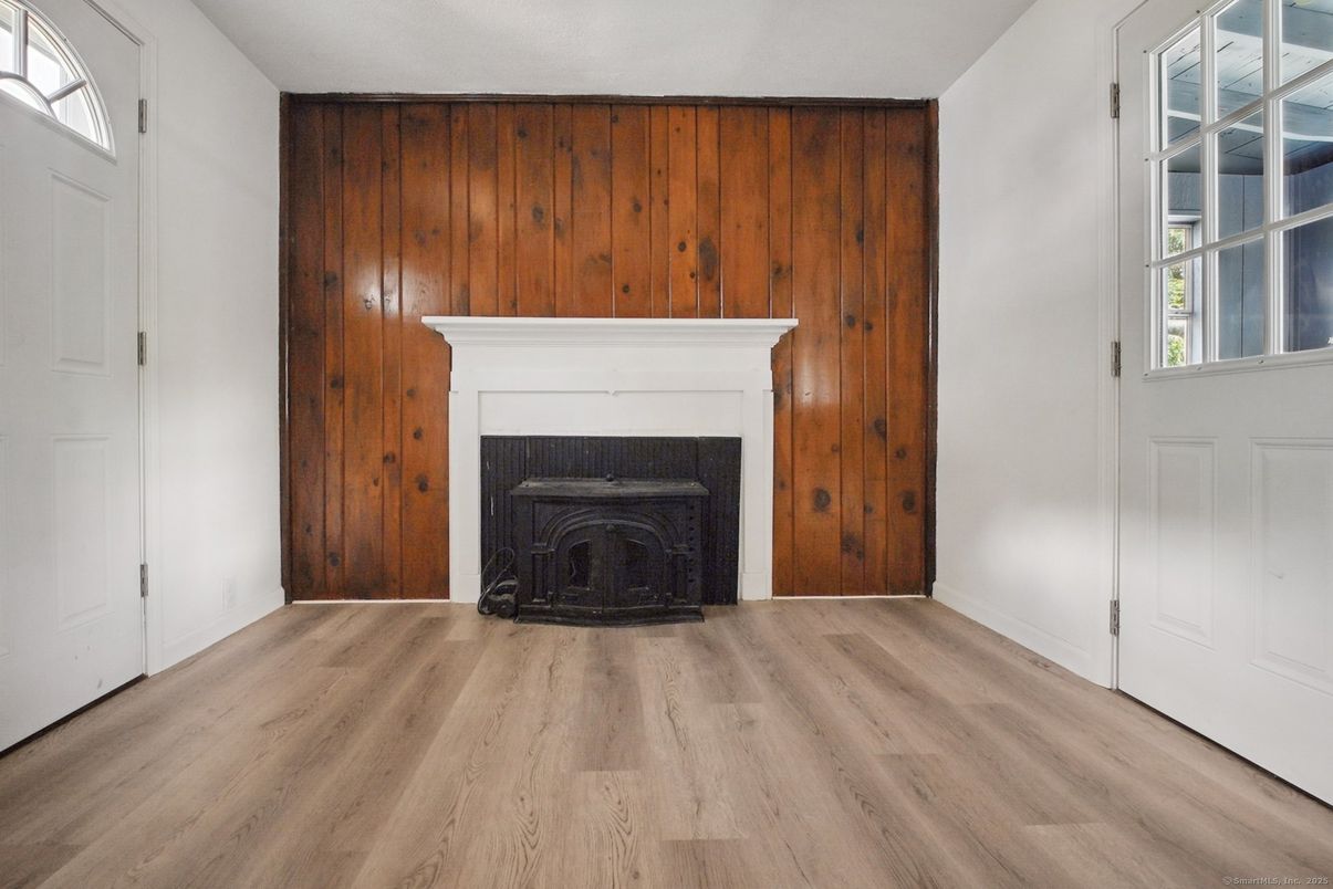 Empty room, Fireplace, Interior, Wood Texture Flooring, Wooden Walls