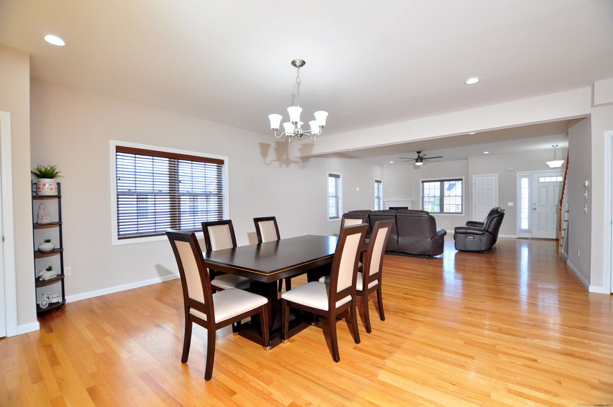 Chandelier, Dining room, Interior, Pendant Lights, Recessed Lighting, Wood Texture Flooring