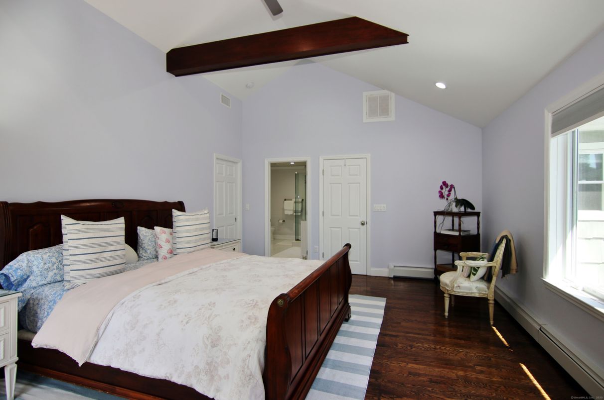 Bedroom, Interior, Recessed Lighting, Wooden Beams, Wood Texture Flooring