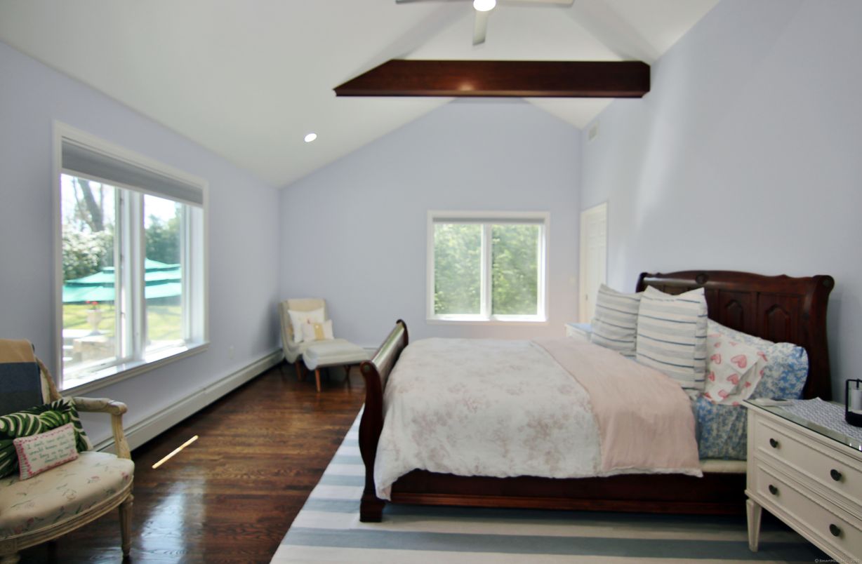 Bedroom, Interior, Recessed Lighting, Wooden Beams, Wood Texture Flooring