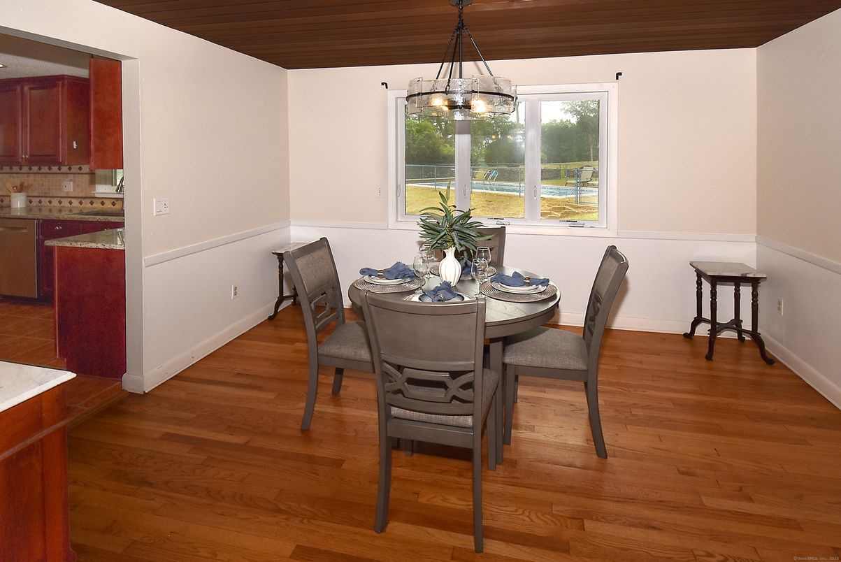 Dining room, Interior, Pendant Lights, Wood Texture Flooring