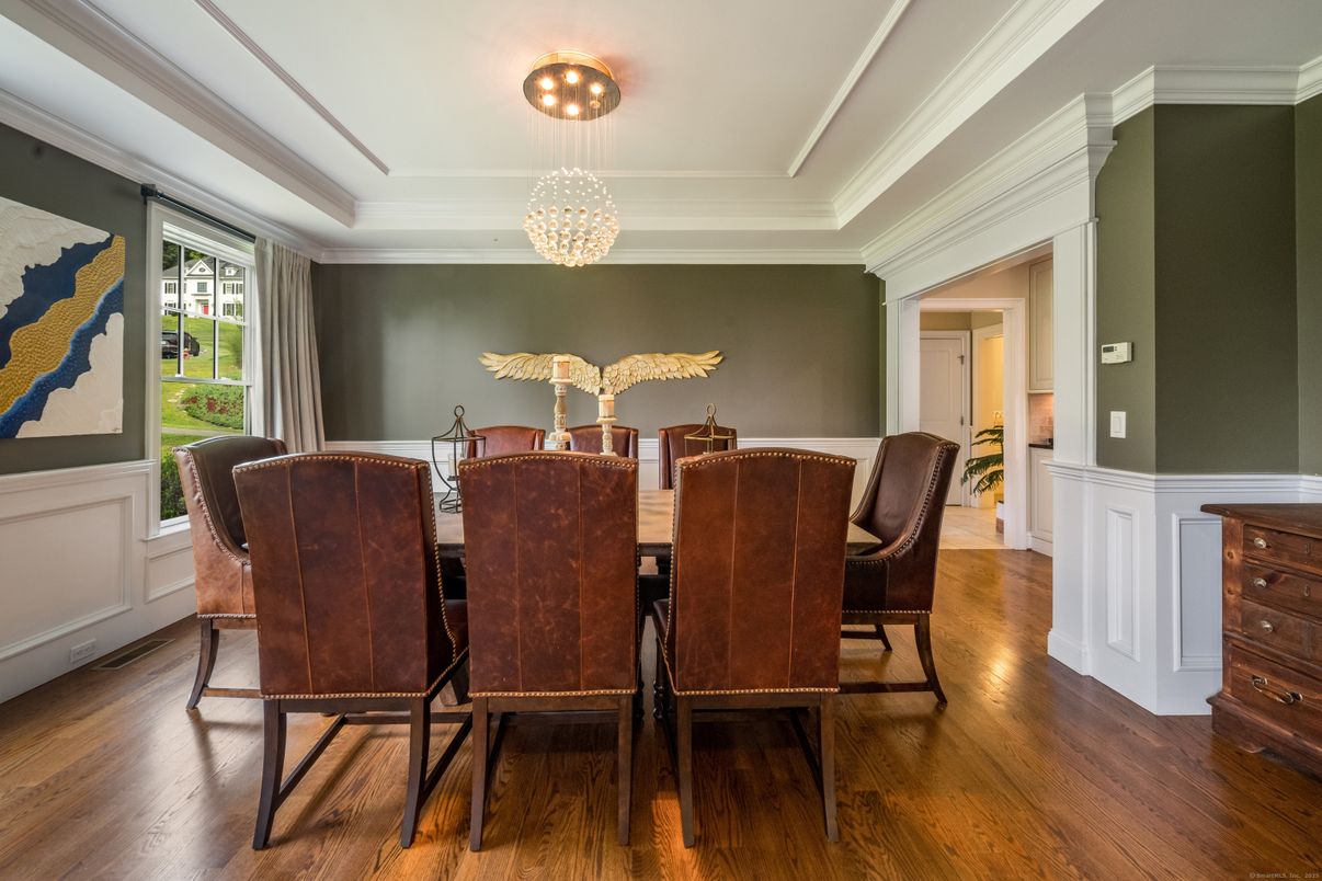 Dining room, Interior, Pendant Lights, Wood Texture Flooring