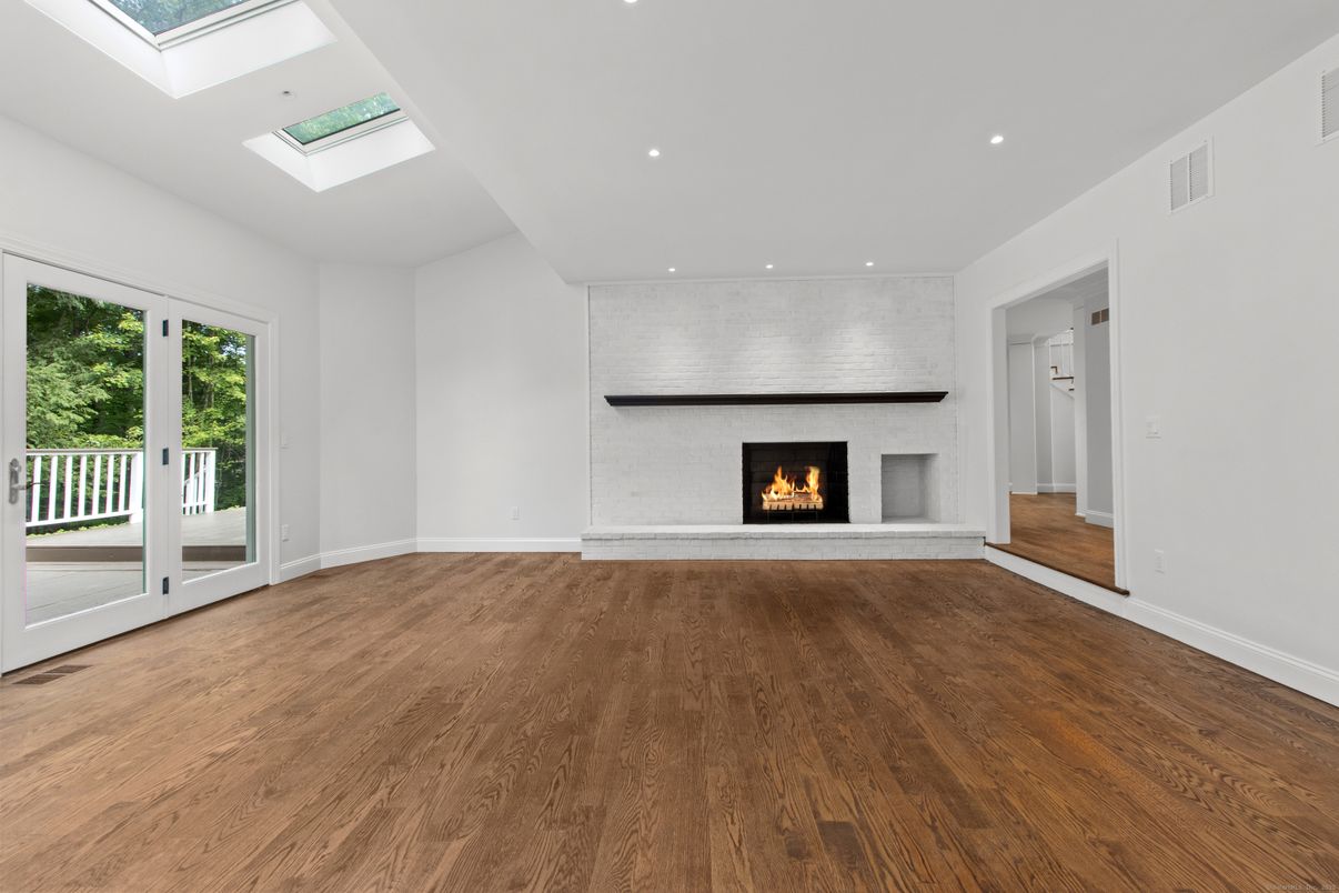 Empty room, Fireplace, Interior, Recessed Lighting, Wood Texture Flooring