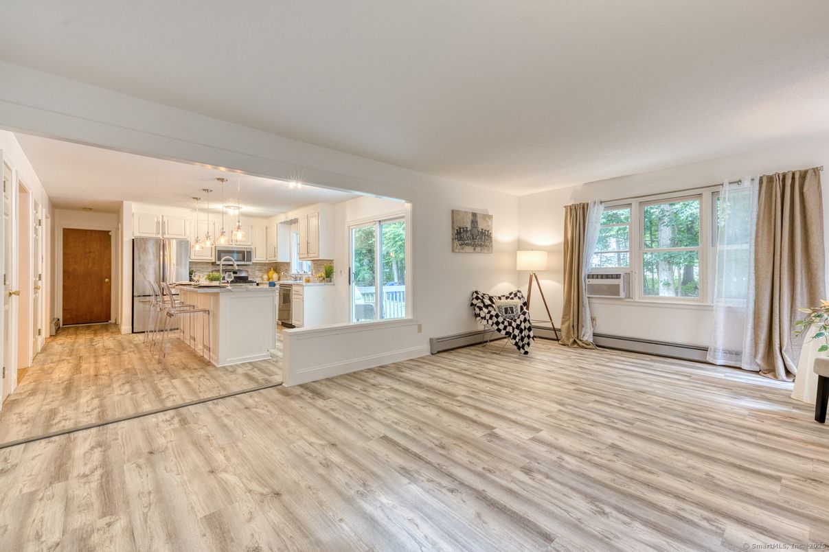 Interior, Kitchen, Pendant Lights, Stainless Steel Appliances, Wood Texture Flooring