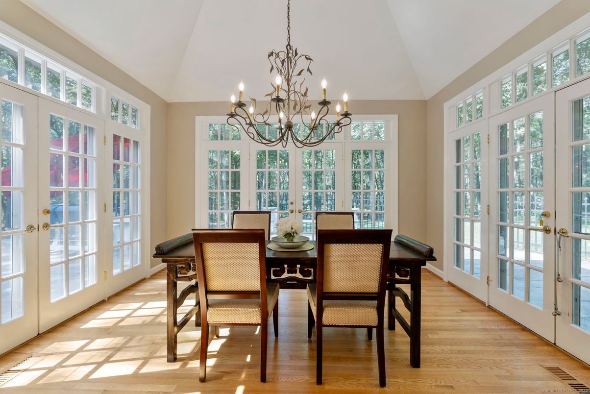 Chandelier, Dining room, Interior, Wood Texture Flooring