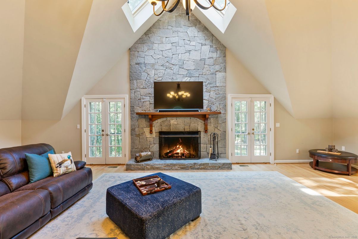 Fireplace, Interior, Living room, Stone Walls, Wood Texture Flooring