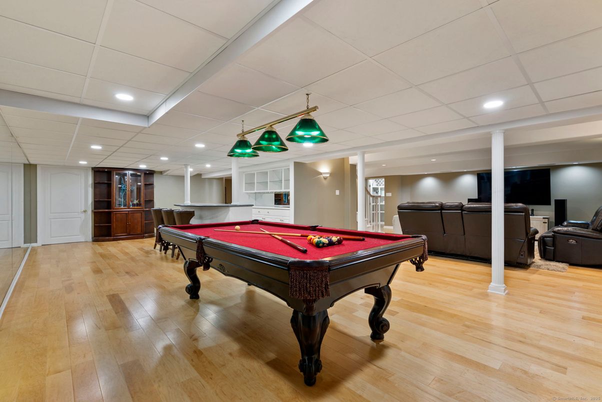 Billiard Table, Game Room, Interior, Recessed Lighting, Wood Texture Flooring
