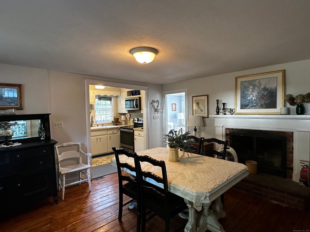 Dining room, Fireplace, Interior, Kitchen, Wood Texture Flooring