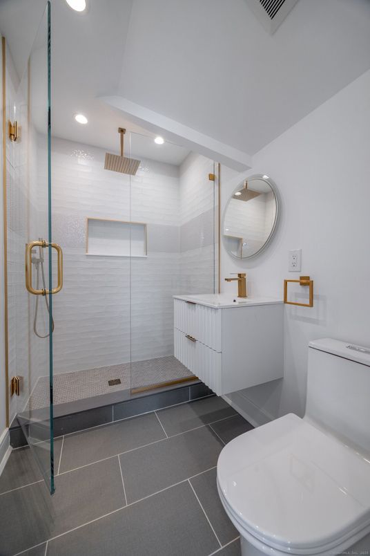 Bathroom, Glass Shower, Interior, Recessed Lighting