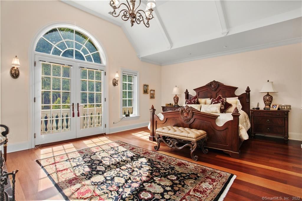 Bedroom, Chandelier, Interior, Wood Texture Flooring