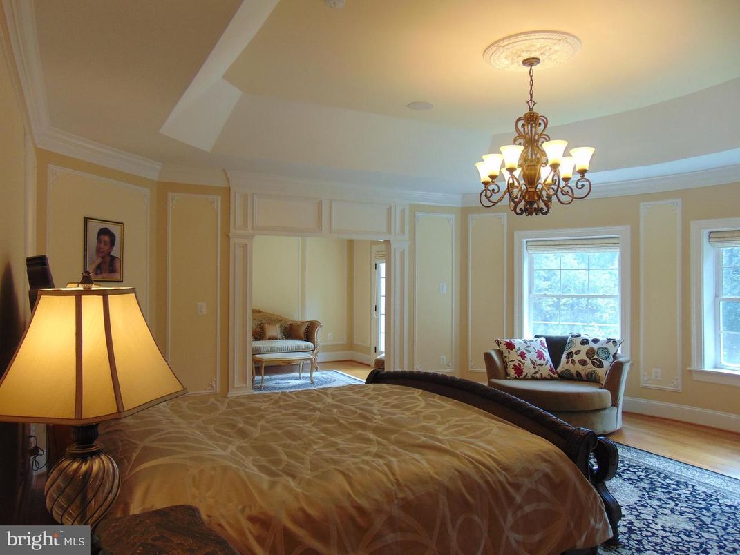 Bedroom, Chandelier, Interior, Wood Texture Flooring