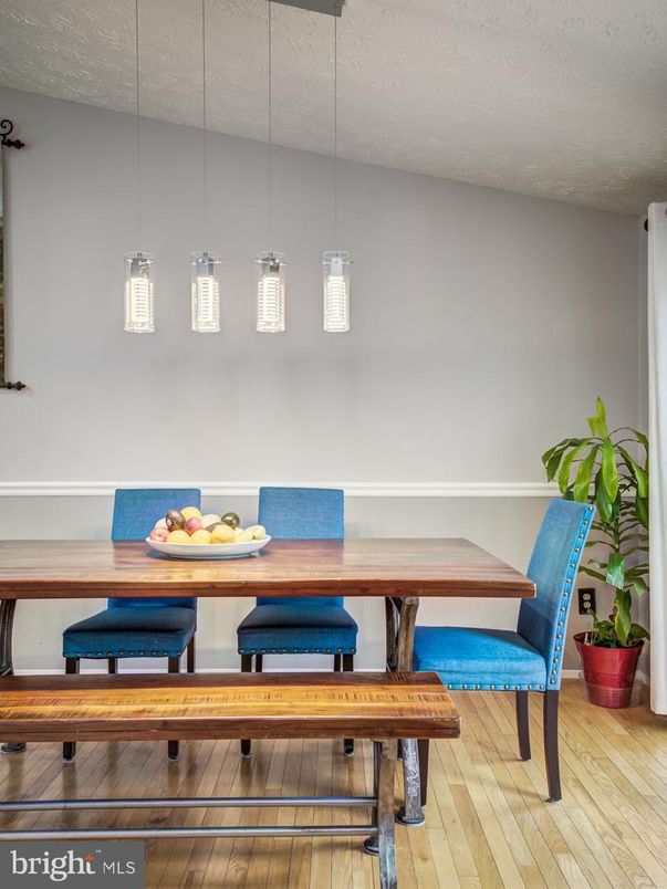 Dining room, Interior, Pendant Lights, Wood Texture Flooring