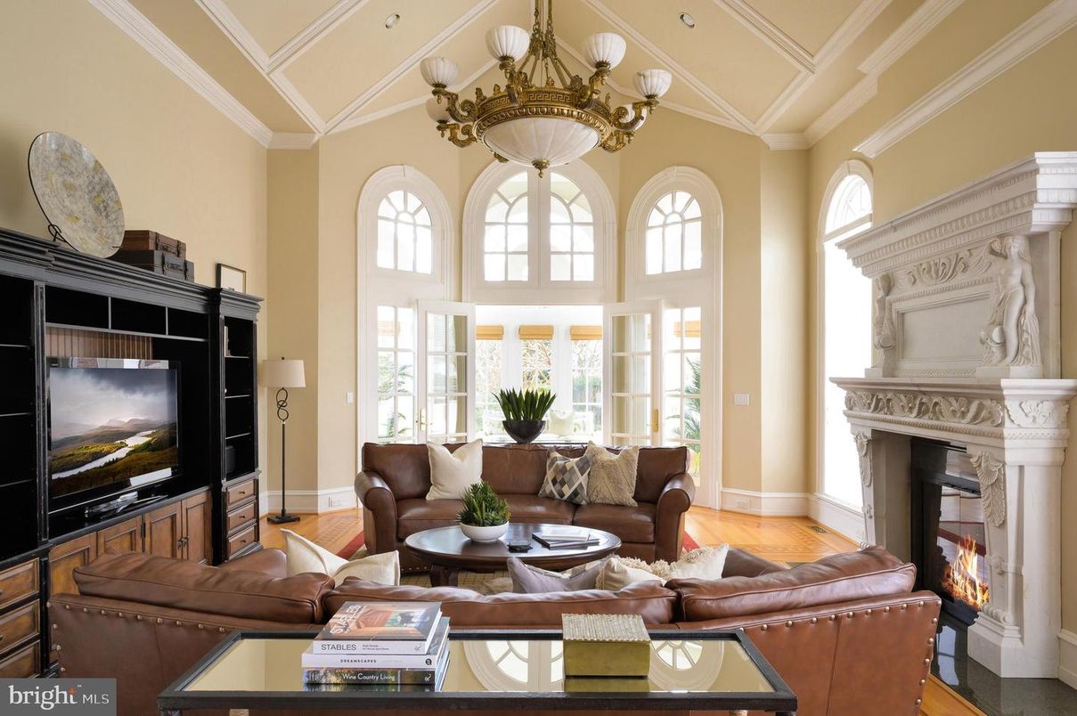 Chandelier, Fireplace, Interior, Living room, Wood Texture Flooring